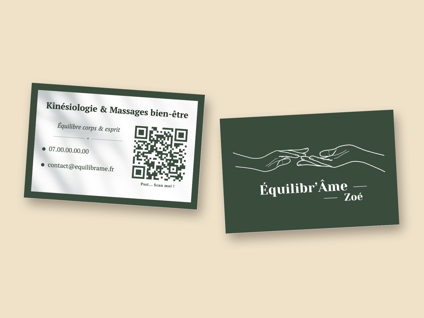 Carte de visite Équilibr'Âme, recto et verso