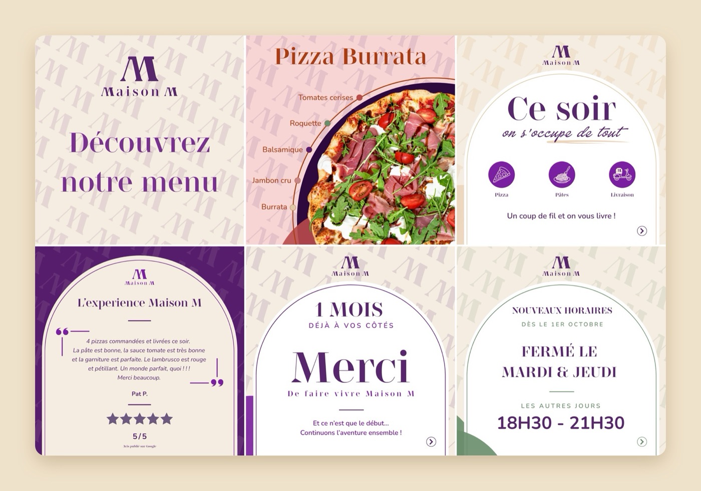 Grille Instagram Maison M : six publications
